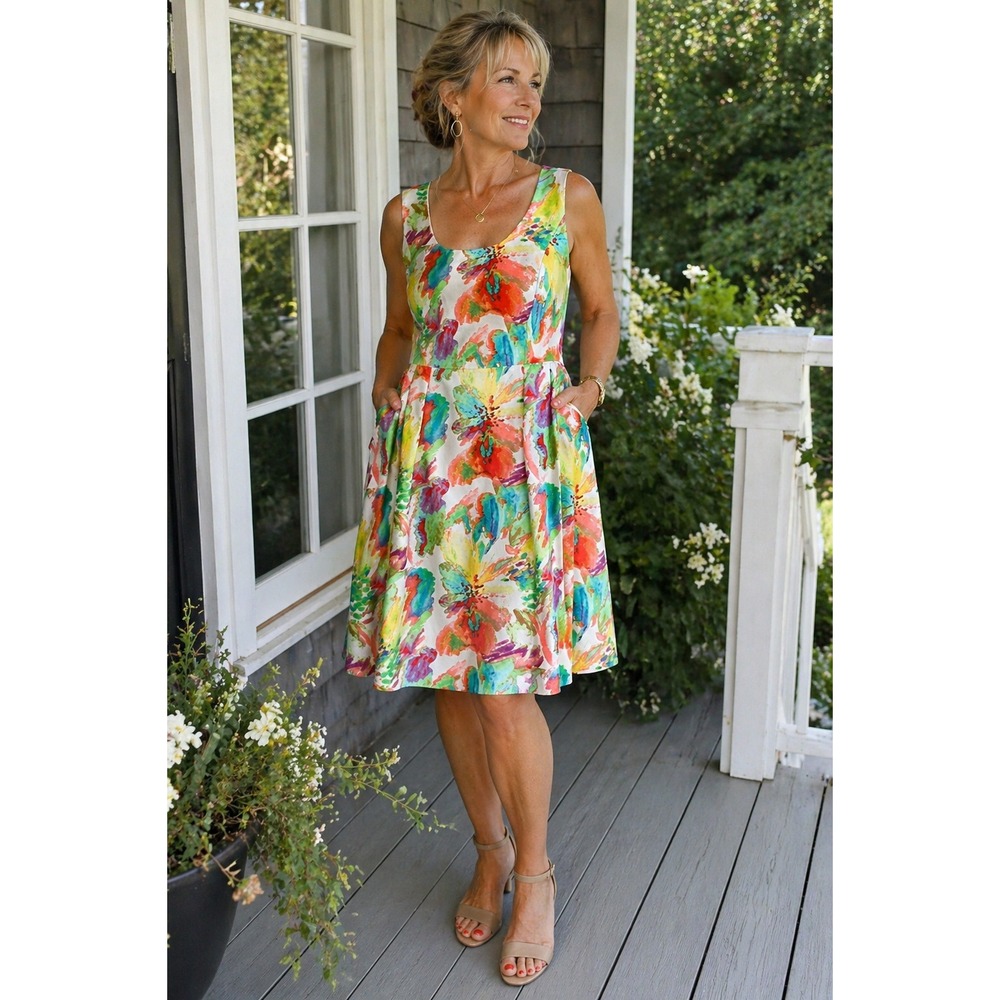 Vibrant Watercolor Floral Fit & Flare Dress